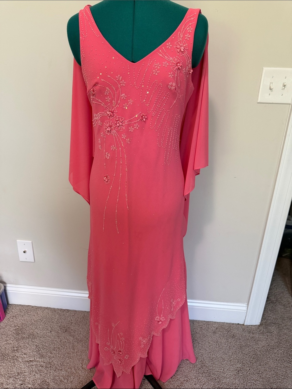 Vintage Aspeed USA  Pink Beaded V-Neck Evening Dress